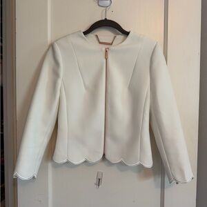 Ted Baker London Cream Scalloped Hem Zip Blazer